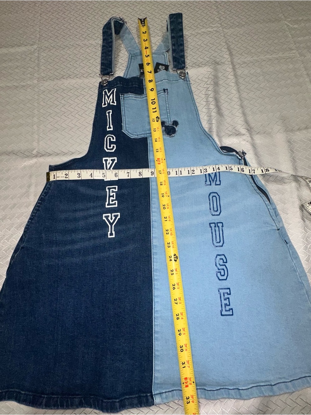 Disney Two-Tone Blue Denim Overalls with Mickey Mouse Lettering